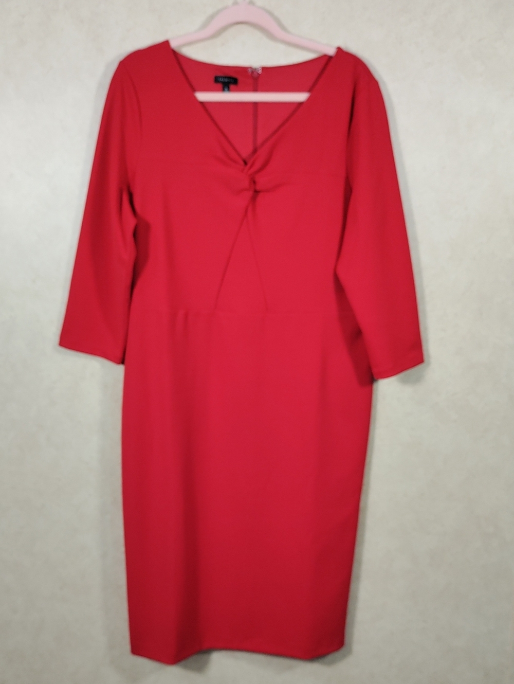 J149 Talbots Red Twist Front Detail Sheath Dress 14